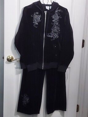 NWT Vintage Black Velour Track Suit